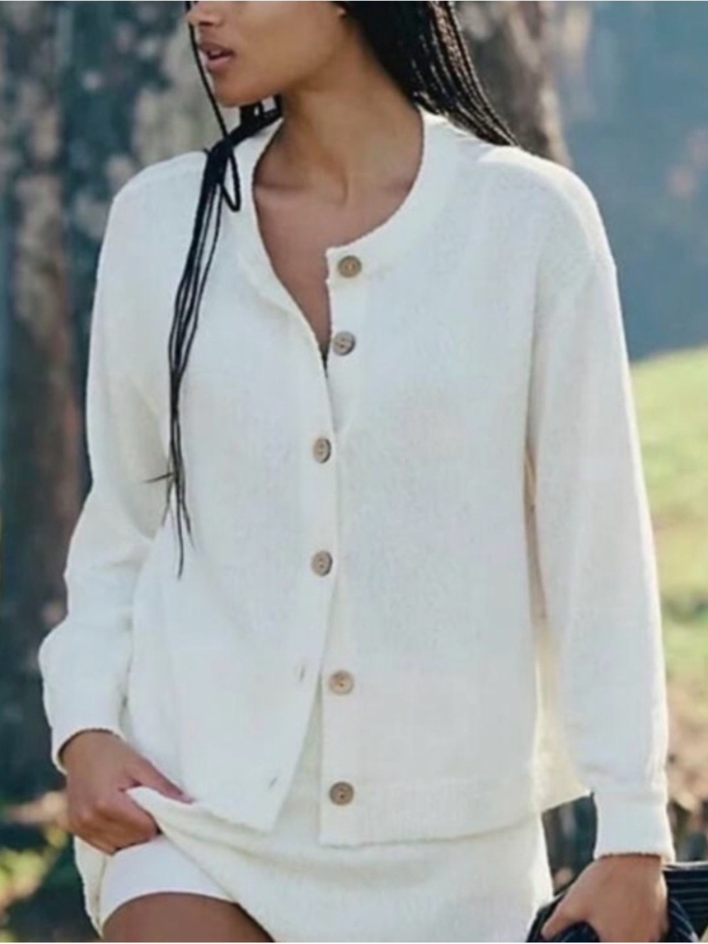 Free People Cream Button-Front Cardigan Sweater